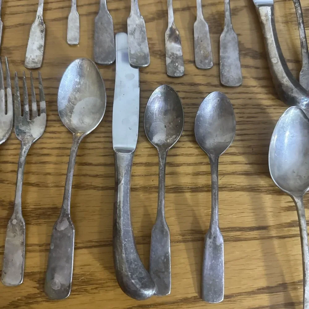 25pc Vintage Silverplate Flatware Lot Fiddle Pistol Grip Mixed Craft Upcycle DIY